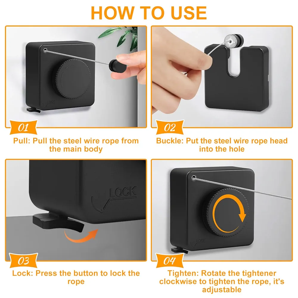 حبل غسيل قابل للتمديد مع قفل تثبيت