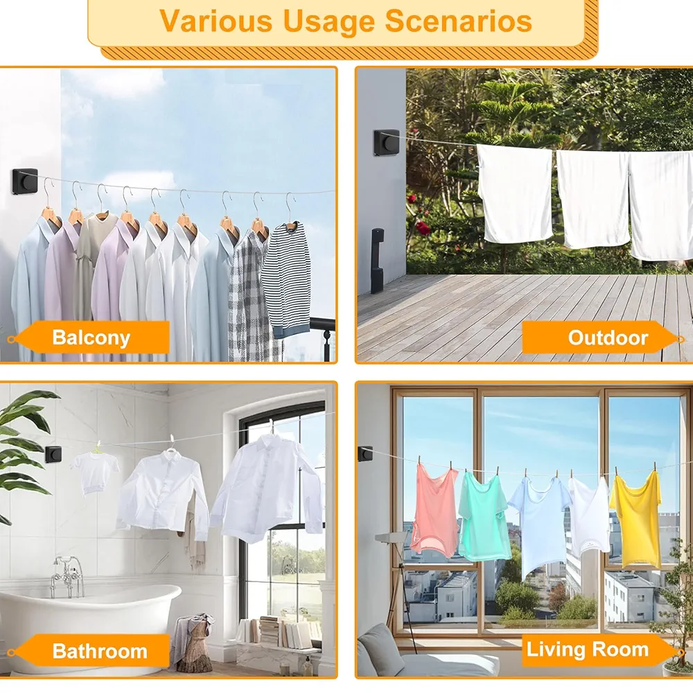 حبل غسيل قابل للتمديد مع قفل تثبيت