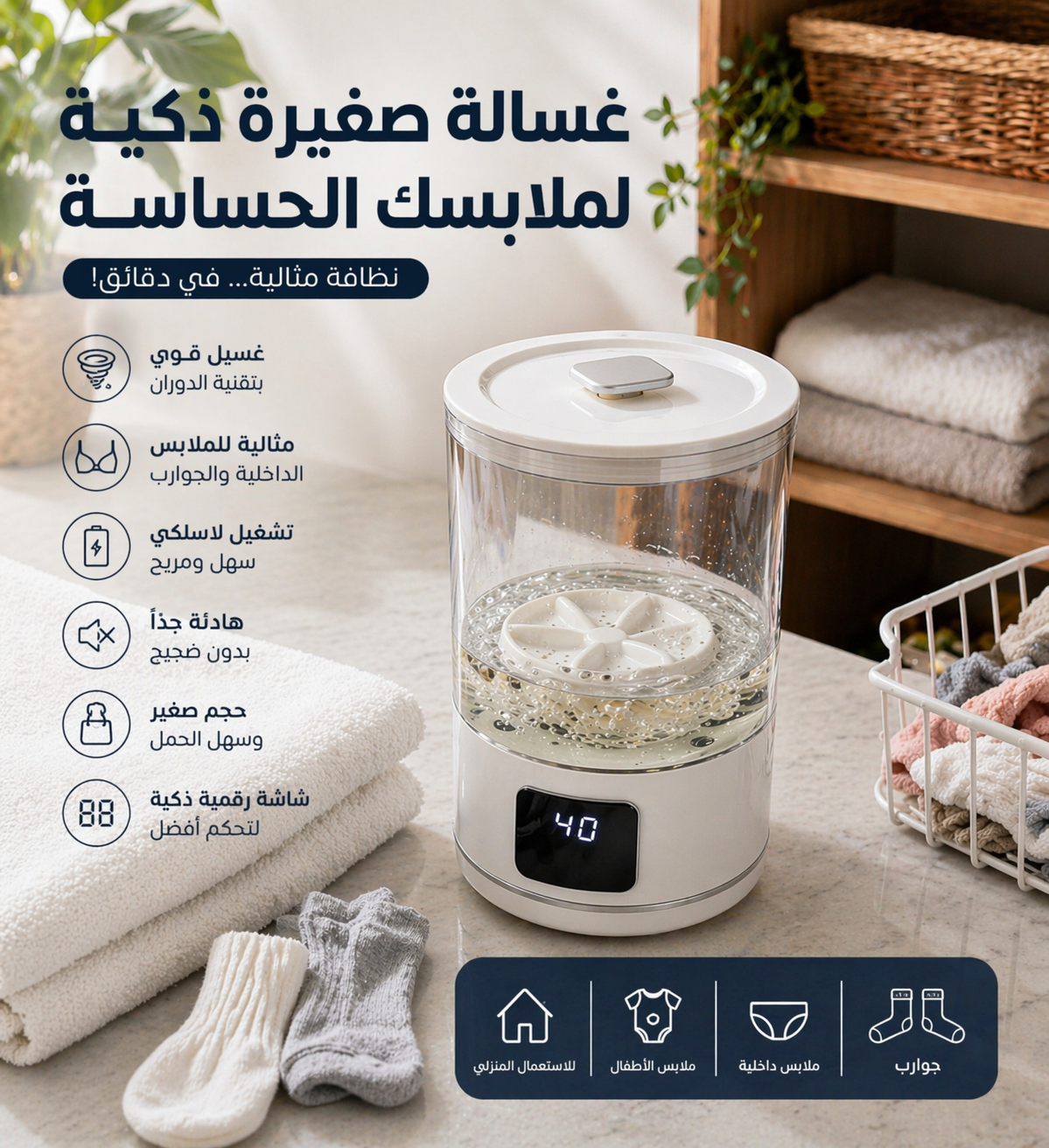 Mini Machine HY-Y8 – غسالة صغيرة ذكية للملابس الحساسة