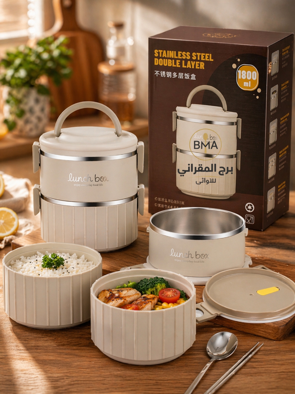 Lunch Box حراري بطبقتين ستانلس ستيل 
