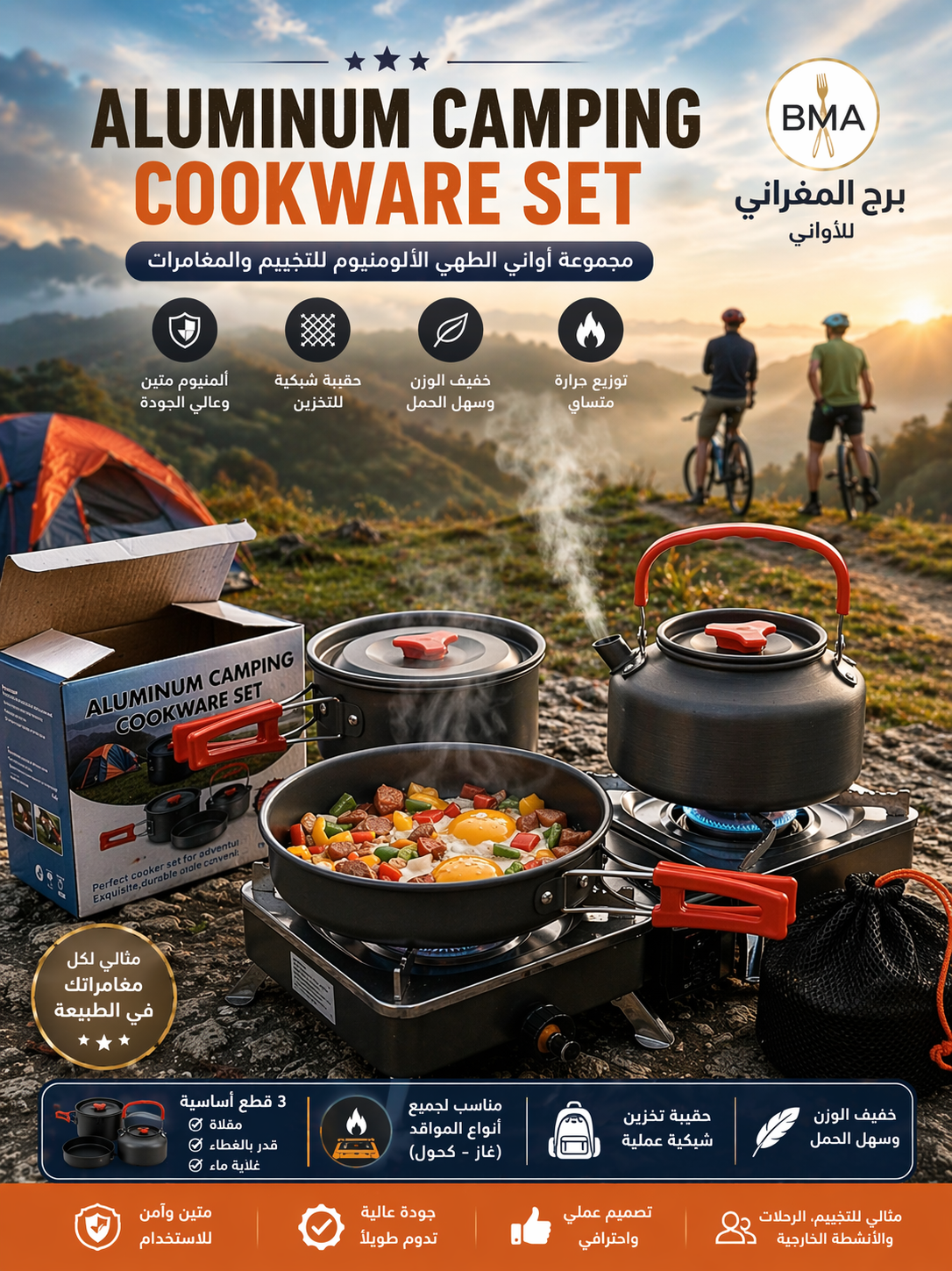 طقم أواني الطبخ للتخييم من الألمنيوم