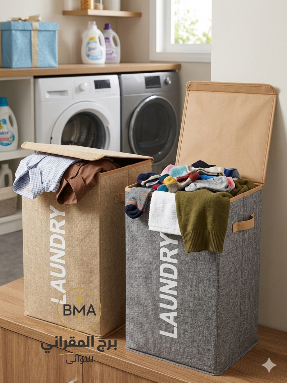 سلة غسيل قابلة للطي بغطاء 